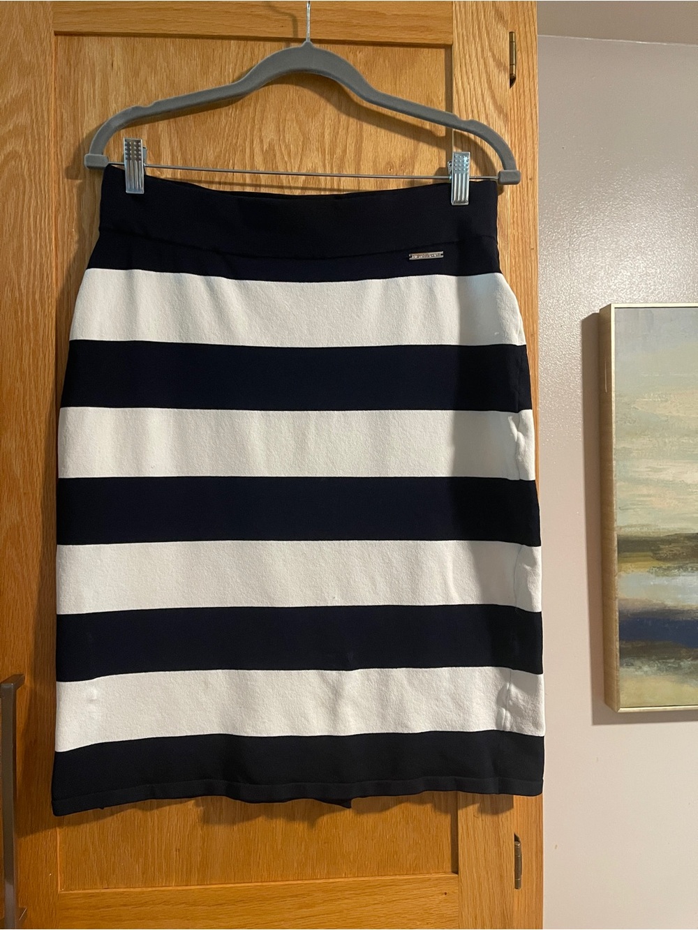 Michael Kors Navy and White Striped Pencil Skirt